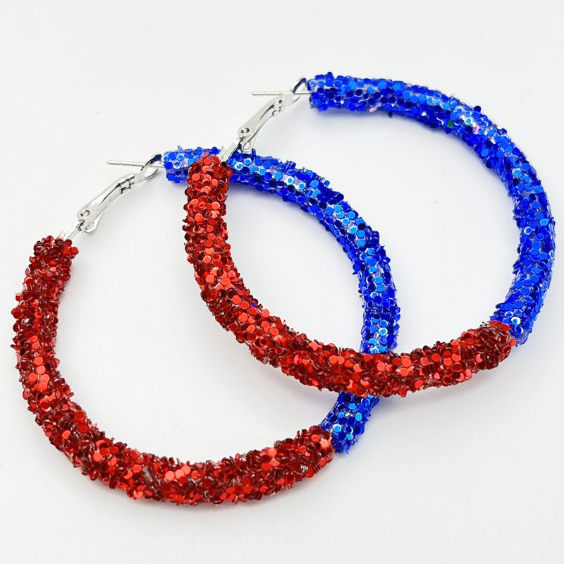 Wholesale 2 Pair/Pack Stadium Atmosphere Sports Exaggerated Personality Rugby Basketball Football Shiny Big Hoop Earrings